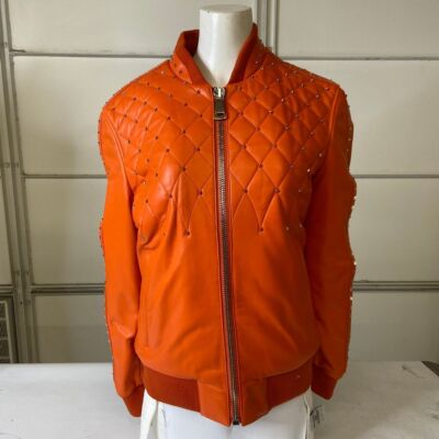 Pre-owned Maceoo Leather Diamond Jacket Men's Size L Orange