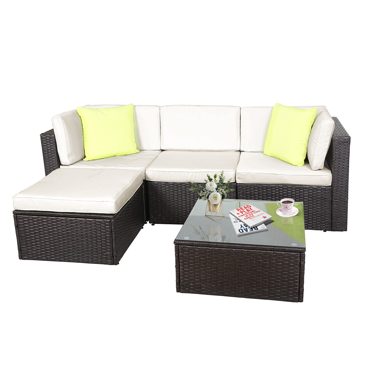 Polyrattan Lounge 5pcs Sitzgruppe für 3-4 Personen Gartenmöbel Balkonmöbel Set