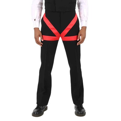 Pre-owned Ferragamo Salvatore  Men's Satin Inlay Wool Tailored Trousers In Black
