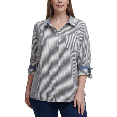 

Женская блуза на пуговицах синего цвета с эффектом металлик Tommy Hilfiger Plus  BHFO 4206, Sky captain