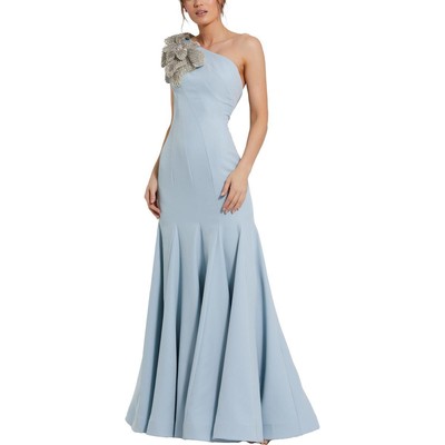 Женское вечернее платье Mac Duggal с голубыми стразами на одно плечо, 14 BHFO 1585