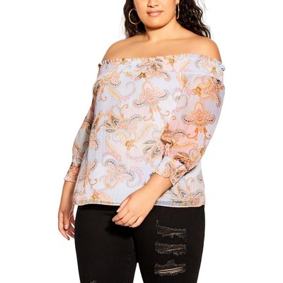 City Chic Womens Tan Gathered Puff Sleeves Off The Shoulder Top XS BHFO 6951