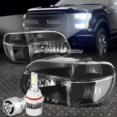 ЧЕРНЫЙ КОРПУС, ПРОЗРАЧНАЯ УГЛОВАЯ ФАРА + СВЕТОДИОДНАЯ ЛАМПА 6000K + ПАРА ВЕНТИЛЯТОРОВ ДЛЯ 95-01 EXPLORER