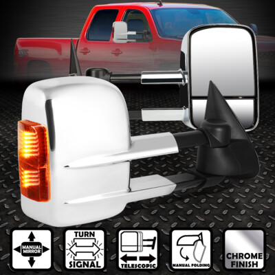 ДЛЯ 03-07 SILVERADO/SIERRA ПАРА ХРОМИРОВАННЫХ РУЧНЫХ СВЕТОДИОДНЫХ УКАЗАТЕЛЕЙ ПОВОРОТА, БУКСИРОВОЧНОЕ ЗЕРКАЛО ЗАДНЕГО ВИДА