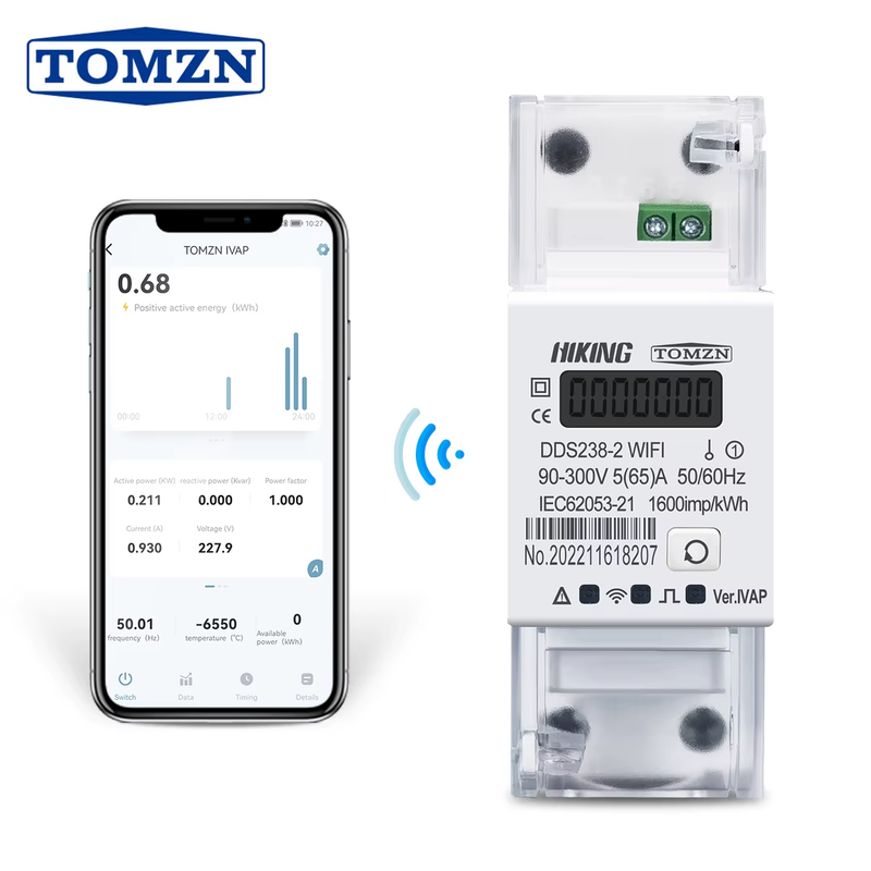 Single Phase 65A Din Rail WIFI Smart Energy Meter timer Power Consumption Monito