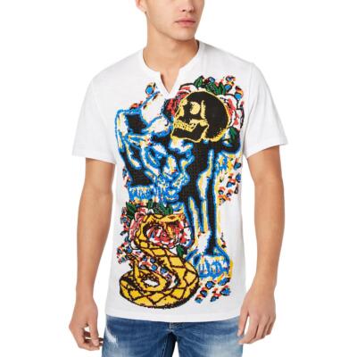 

Мужская белая хлопковая футболка со стразами INC, размер  BHFO 3562, White pure