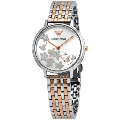 NEW Emporio Armani Women's Two Tone Silver Tone Case Silver Sunray Dial AR11113