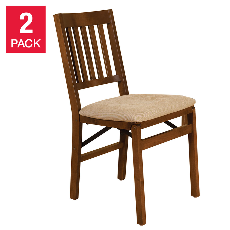 2-Pack Wood Folding Chair with Upholstered Seat, Easy storage, Fruitwood Finish