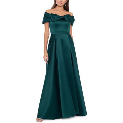 Xscape Womens Green Bow Slit Formal Evening Dress 14 BHFO 7410