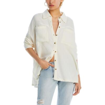 Free People Женская офисная газовая футболка Cardiff Gauze на пуговицах BHFO 3437