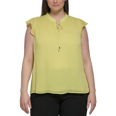 Женская желтая блузка с оборками и галстуком-бабочкой Calvin Klein Плюс 2X BHFO 5211