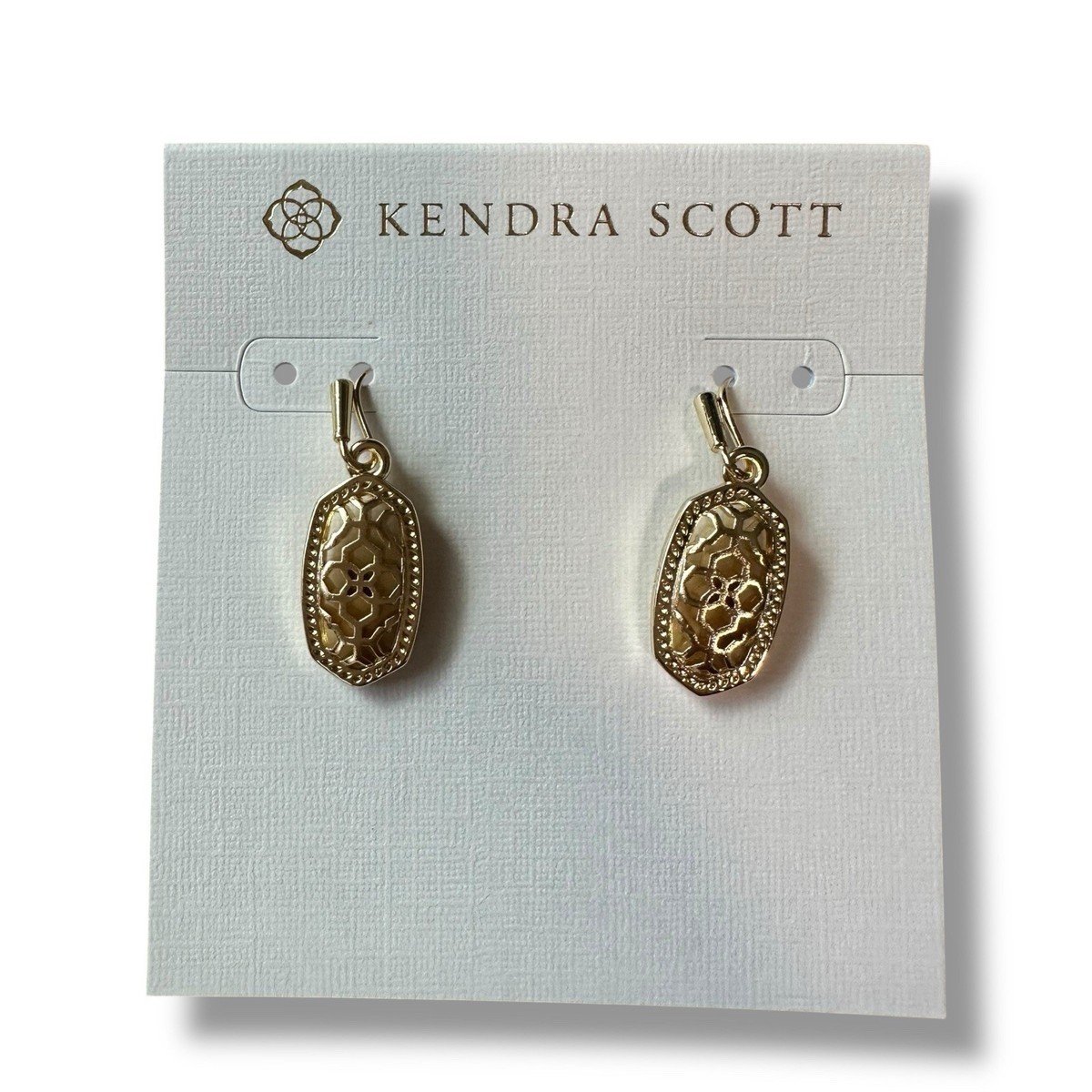 Kendra Scott Lee Gold Tone Filigree Small Drop Earrings NWT Authentic