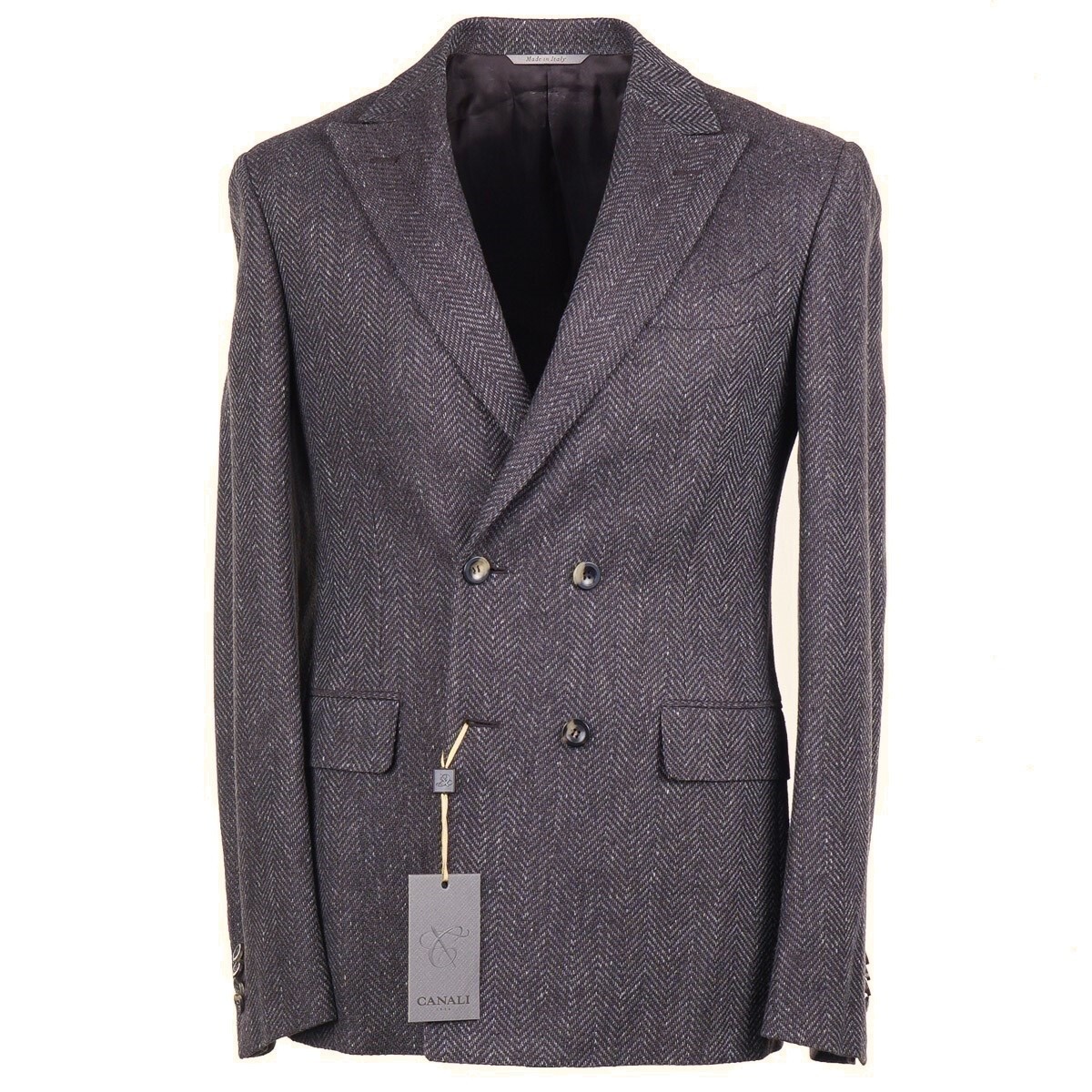 Pre-owned Canali Slim-fit Woven Herringbone Wool-cotton-cashmere Sport Coat 38r In Brown