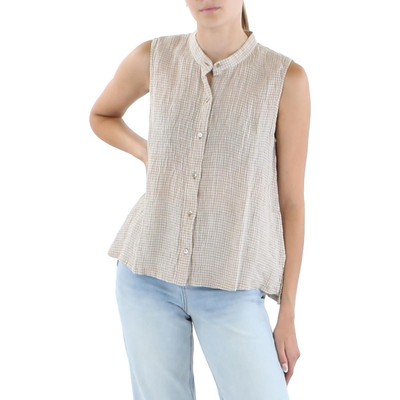 

Женский светло-коричневый топ на пуговицах в клетку Eileen Fisher  BHFO 9147, Pebble