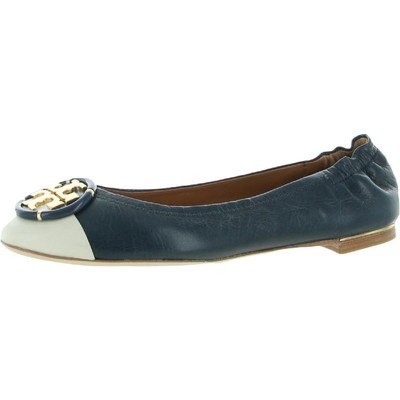 

Женские кожаные балетки Tory Burch без шнуровки с логотипом, Vintage navy/new ivory, Multi Logo Cap Toe Elastic Ballet