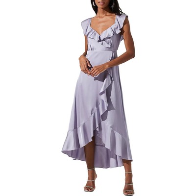 Женское летнее миди-платье из фиолетового атласа с запахом ASTR the Label S BHFO 9387