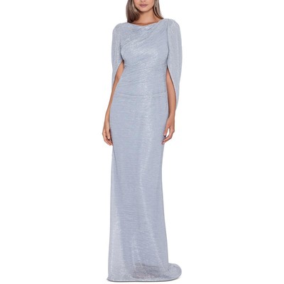 Женское официальное вечернее платье Betsy & Adam синего цвета с металлическими рюшами, 16 BHFO 8471