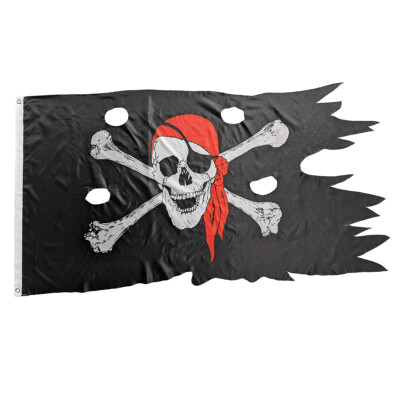 Skull Crossbones Jolly Roger Tattered Battle Garden Flag Halloween Pirate Decor