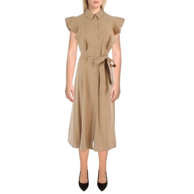 

Женское коричневое платье-рубашка миди на пуговицах Calvin Klein с поясом  BHFO 1498, Luggage