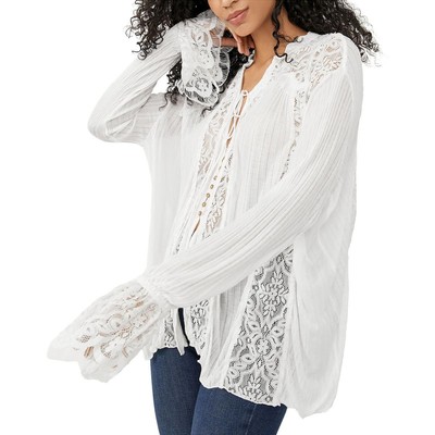 

Белая блузка-туника с V-образным вырезом и кружевной отделкой Free People Womens Georgia  BHFO 7150, Bright white