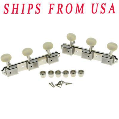 KAISH Vintage 3x3 Guitar Tuning Key 3 on a Plate Tuners Nickel with Aged White