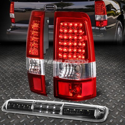 ХРОМИРОВАННЫЙ КРАСНЫЙ СВЕТОДИОДНЫЙ ЗАДНИЙ ФОНАРЬ + ЧЕРНЫЙ 3-Й СТОП-СИГНАЛ И ГРУЗОВОЙ ФОНАРЬ ДЛЯ 03-07 SILVERADO/GMC SIERRA
