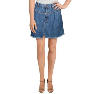 

Женская мини-юбка Free People с коляской, синяя с бахромой и рваными краями  BHFO 5138, Saratoga blue