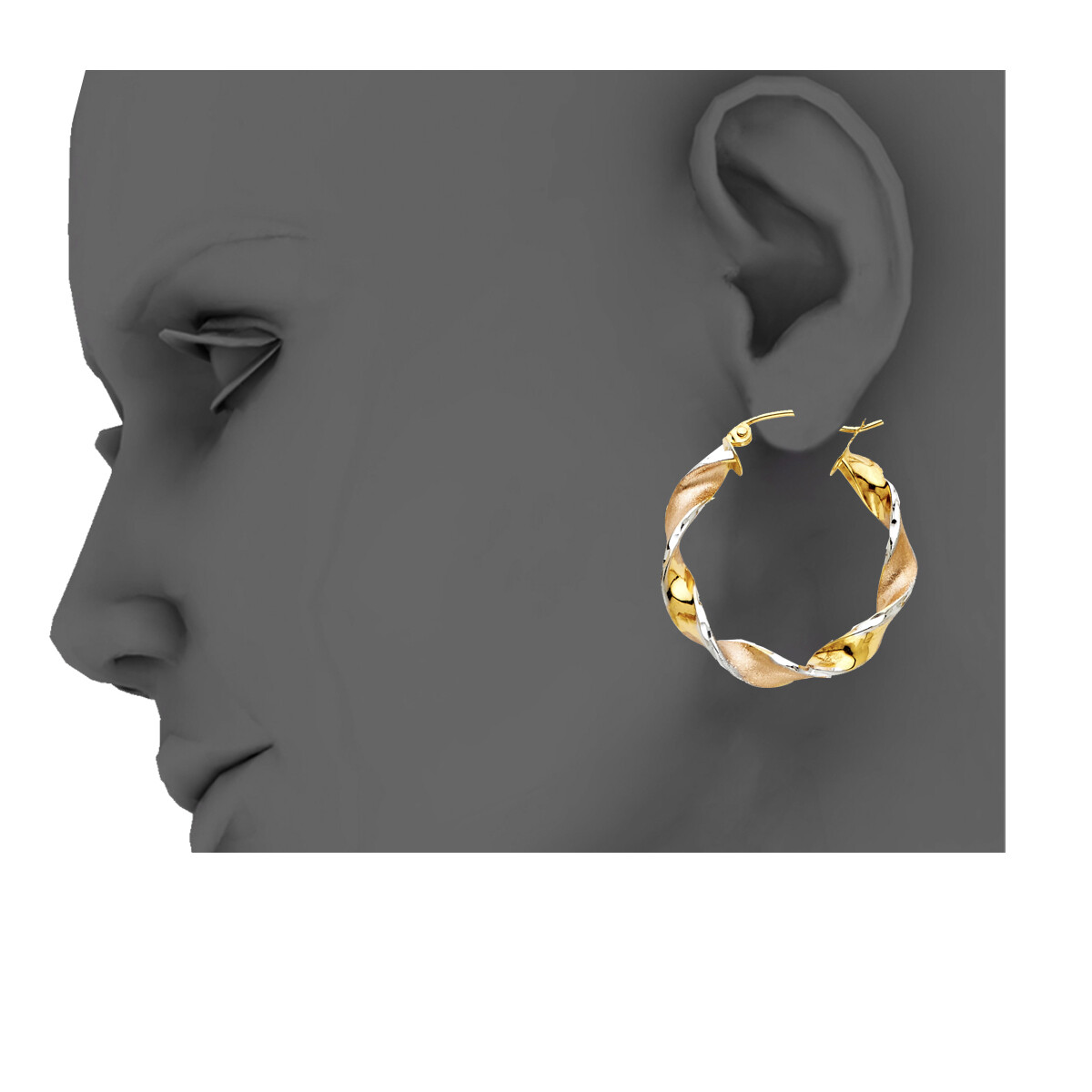 Pre-owned Tgdj 14k Tri Color Gold 4mm Swirl Hoop Earrings For Women Diameter - 25 Mm
