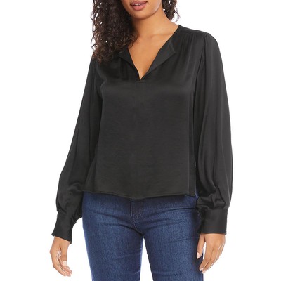 Женская черная атласная рубашка-блузка с разрезным вырезом Karen Kane, топ XS BHFO 8945