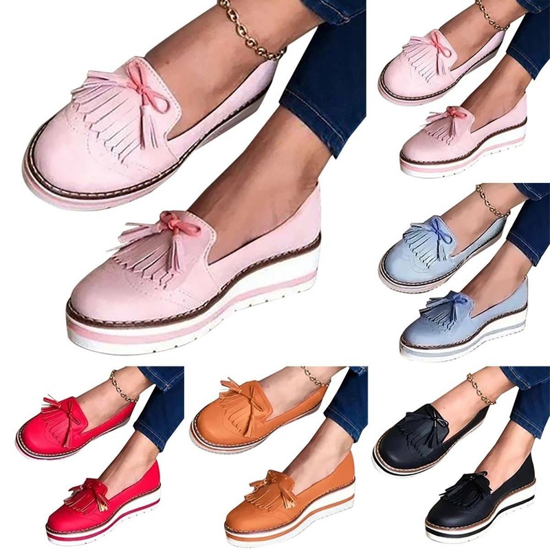 Damen Halbschuhe Pumps Ballerina Loafer Mokassins Slip On Quaste Plateauschuhe