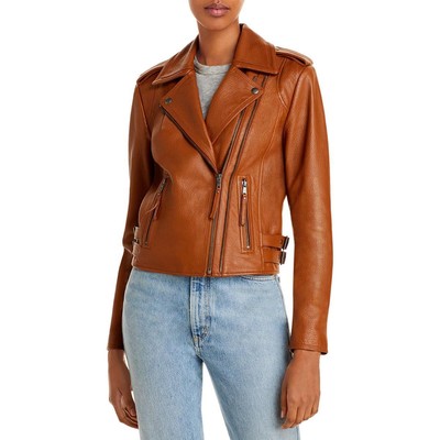 

Joie Womens Leolani Brown Кожаная мотоциклетная куртка из ягненка Верхняя одежда  BHFO 4704, Soft cognac, Leolani