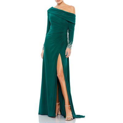 Женское официальное вечернее платье Mac Duggal, украшенное зелеными рюшами, 4 BHFO 1857