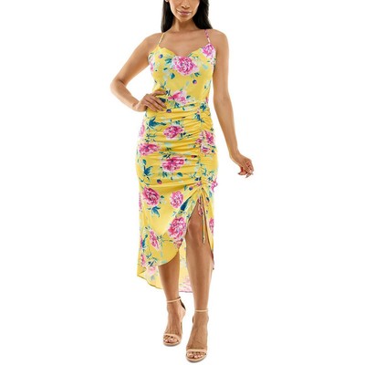 Женское желтое миди-платье Bebe с рюшами Juniors XL BHFO 4383