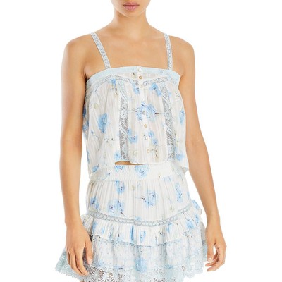 

LoveShackFancy Женская синяя хлопковая укороченная рубашка на пуговицах Maitri  BHFO 8994, Santa rose river