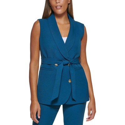 

Женский синий рабочий жилет без рукавов с воротником-шалью DKNY  BHFO 9876, Teal