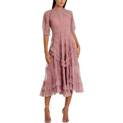 Женское розовое миди-платье Mac Duggal с рюшами для коктейлей и вечеринок 16 BHFO 5074
