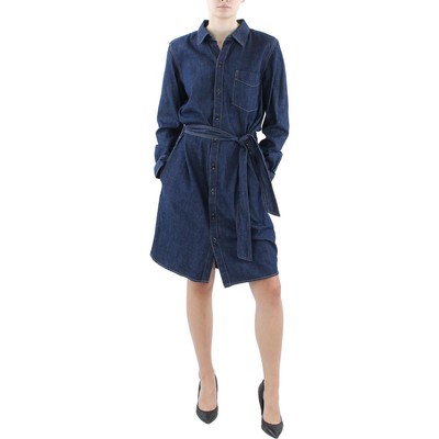 Женская синяя хлопковая рубашка Мидим на пуговицах Lauren Ralph Lauren XL BHFO 0484