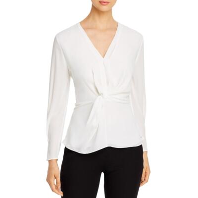 

Donna Karan Womens Ivory Twist Front V-образным вырезом Блузка-рубашка  BHFO 0336, Цвет слоновой кости