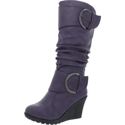 Женские сапоги на танкетке Top Moda чистого фиолетового цвета до середины икры Shoes 5 Medium (B,M) BHFO 7930