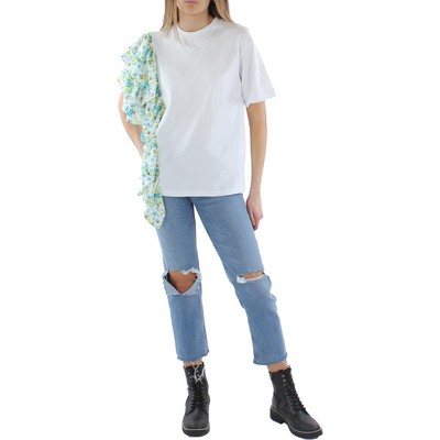 

Женская футболка с оборками и цветочным принтом MSGM BHFO 0707, Optical white