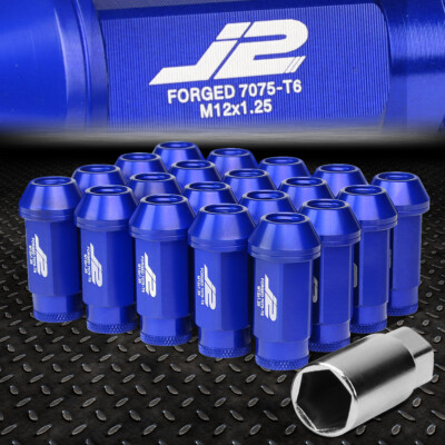 J2 ENGINEERING 7075 АЛЮМИНИЙ M12X1.25 20ШТ 50 ММ ГАЙКИ С ОТКРЫТЫМИ НАКОНЕЧНИКАМИ + АДАПТЕР СИНИЙ