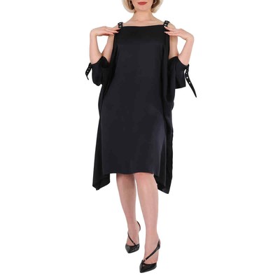 Pre-owned Burberry Ladies Black Miley Strap Detail Location Print Silk Dress