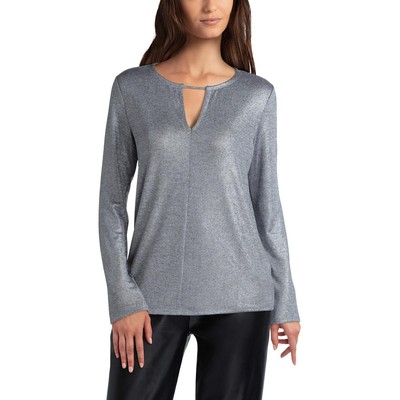 

H Halston Womens Metallic Keyhole Top Bluse Shirt BHFO 0850, Серебряный