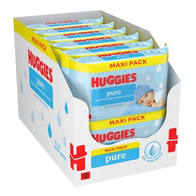 Huggies Plastic Free Pure Baby Wipes 60's - Pack of 12 (720 Wipes)