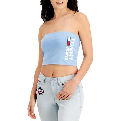 Женский укороченный топ-бандо без бретелек с синим логотипом Tommy Jeans L BHFO 9391