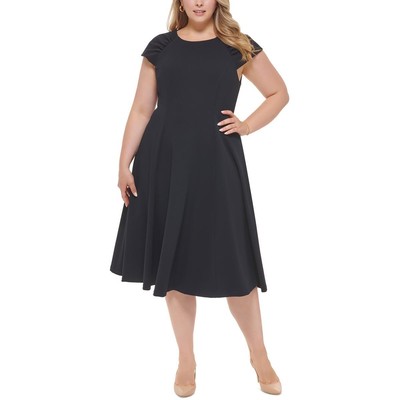 Женское темно-синее свадебное платье миди с коротким рукавом Calvin Klein Womens Plus 14W BHFO 9027