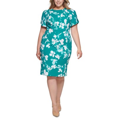 Женское зеленое платье-футляр длиной до колена с цветочным рисунком Calvin Klein Plus 16W BHFO 6927