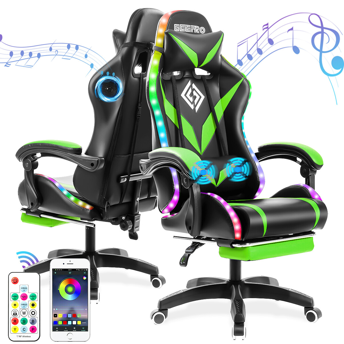 Massage Office Chair W/ Rgb Led Light Set