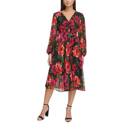 Свадебное коктейльное и вечернее платье миди с цветочным рисунком Kensie Womens BHFO 6992