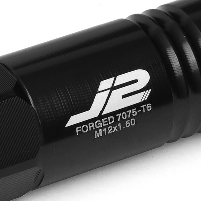 J2 ENGINEERING 7075 FORGED ALUMINUM 20X LUG NUT W/TUNER M12X1.5 60MM LONG BLACK